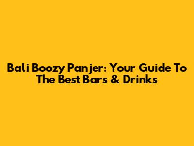 Bali Boozy Panjer: Your Guide To The Best Bars & Drinks