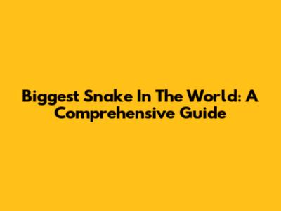 Biggest Snake In The World: A Comprehensive Guide