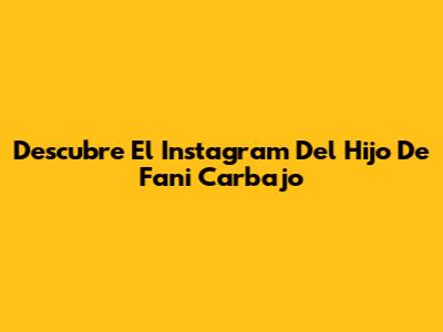 Descubre El Instagram Del Hijo De Fani Carbajo