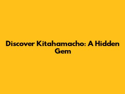 Discover Kitahamacho: A Hidden Gem