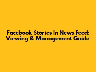 Facebook Stories In News Feed: Viewing & Management Guide