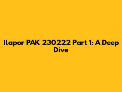 Ilapor PAK 230222 Part 1: A Deep Dive