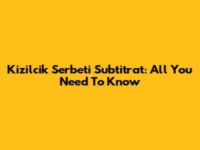 Kizilcik Serbeti Subtitrat: All You Need To Know