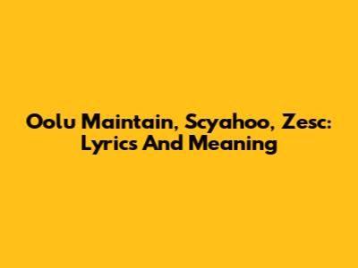 Oolu Maintain, Scyahoo, Zesc: Lyrics And Meaning