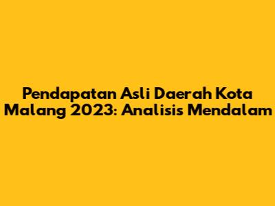 Pendapatan Asli Daerah Kota Malang 2023: Analisis Mendalam