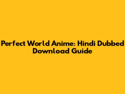 Perfect World Anime: Hindi Dubbed Download Guide