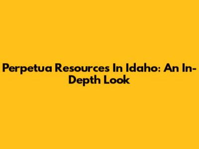 Perpetua Resources In Idaho: An In-Depth Look
