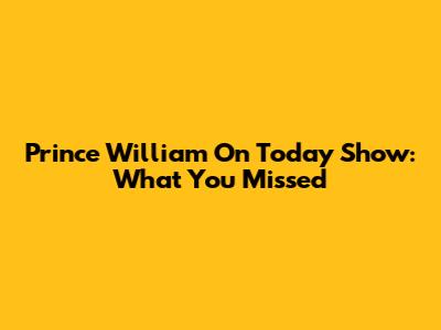 Prince William On Today Show: What You Missed