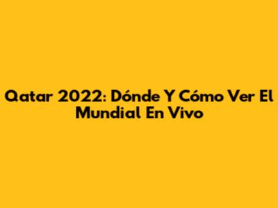 Qatar 2022: Dónde Y Cómo Ver El Mundial En Vivo