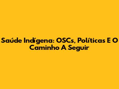 Saúde Indígena: OSCs, Políticas E O Caminho A Seguir