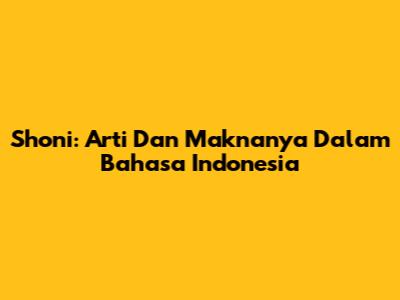 Shoni: Arti Dan Maknanya Dalam Bahasa Indonesia