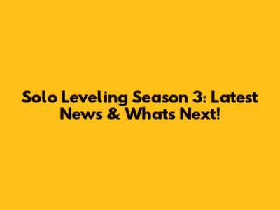 Solo Leveling Season 3: Latest News & What's Next!