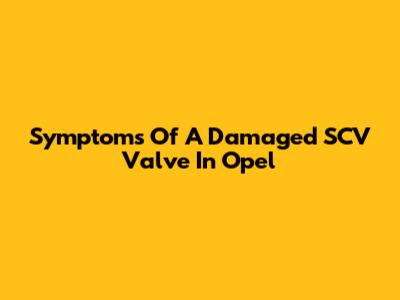 Symptoms Of A Damaged SCV Valve In Opel