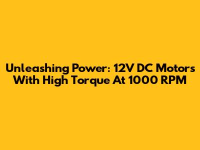 Unleashing Power: 12V DC Motors With High Torque At 1000 RPM